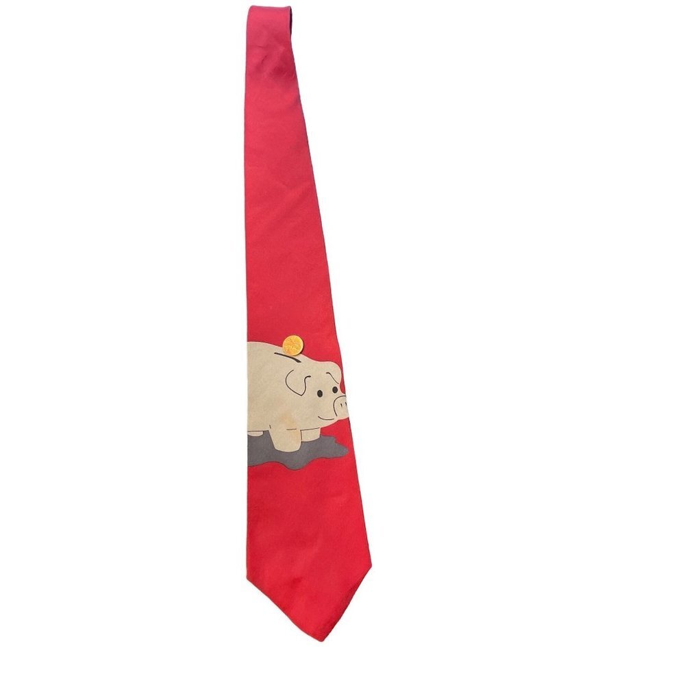 Vintage VIcky Davis Red Piggy Bank Artistic Neck Tie - Picture 4 of 6